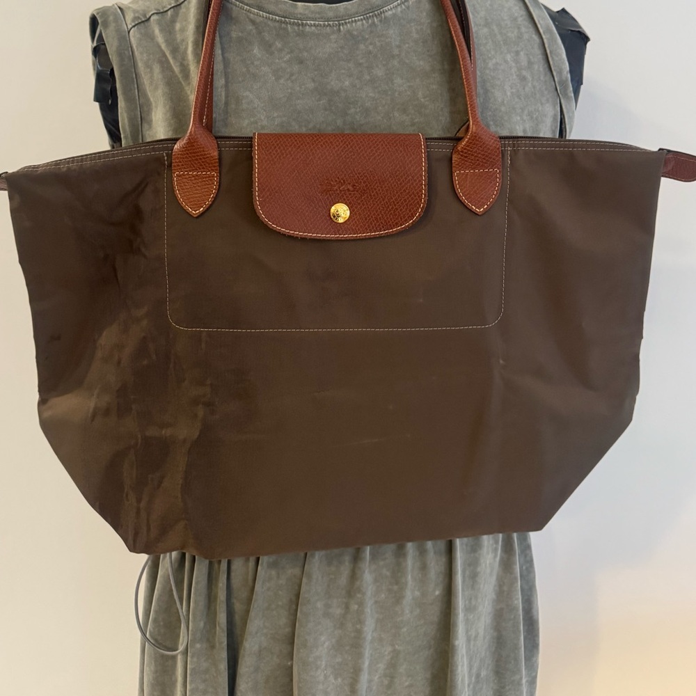Longchamp Brown nylon and leather tote bag